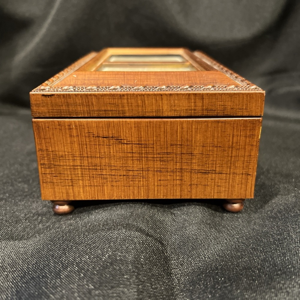 Wooden Music Musical Jewelry Box Glass Picture frame Hinged Lid Sankyo Movement - Picture 7 of 11